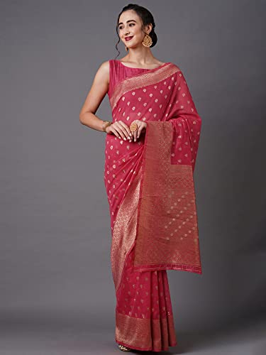 Image of AKHILAM Women's Kanjivaram Banarasi Silk Woven Design Saree With Unstitched Blouse Piece (Multicolored 2RANI20 Parent)