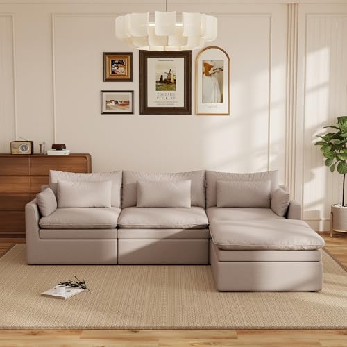 Image of WJShome Modular Sectional Sofa, Deep Seat L-Shaped Cloud Couch with Water-Resistant & Stain-Resistant Fabric, Removable Washable Covers,Modern Sleeper Sofa for Living Room, Apartment, Khaki