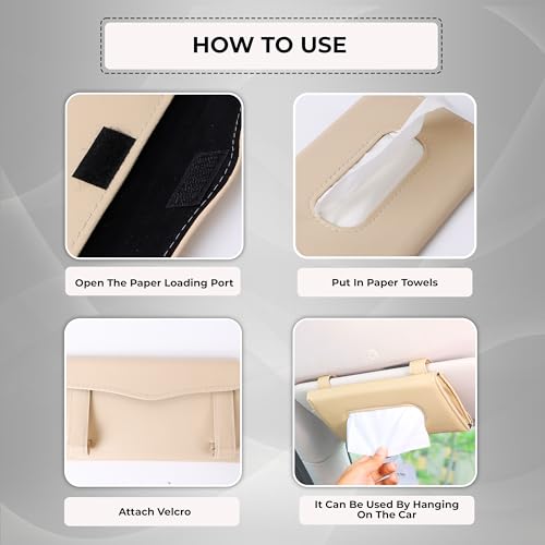 Image of Amazon Basics Car Tissue Box Holder | Leather | Reusable Tissue Box for Car(Pack of 1)| Adjustable Strap | Perfect Design | Easy to Use | Multi-Functional | (Beige)