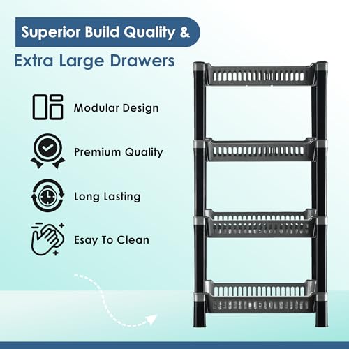 Image of Urbane Home Pack of 5 Multipurpose Kitchen Organizer /Storage Rack | 4-Layer Onion Stand for Kitchen | Vessels & Vegetable Organiser | Silver