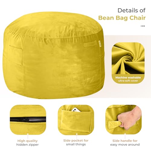 Image of HABUTWAY Bean Bag Chair: Giant 4' Memory Foam Furniture Bean Bag Chairs for Adults with Microfiber Cover 4Ft(Lemon)