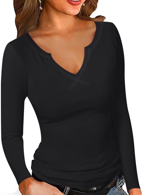 AKEWEI Women's Soft V Neck Ribbed Knit Shirts Basic Long Sleeve Tops Comfortable Long Sleeve Shirts Tunic Blouse Clothes - Image 5