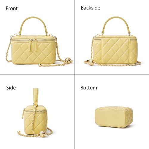 Image of DORIS&JACKY Small Quilted Box Crossbody Purse For Women, Designer Lambskin Leather Mini Top Handle Tote Bag With Chain Strap
