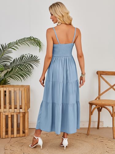 Image of Dokuritu Women's Beach Crochet Lace Maxi Dress Solid Color Summer Vacation Wedding Guest Spaghetti Strap Long Dress