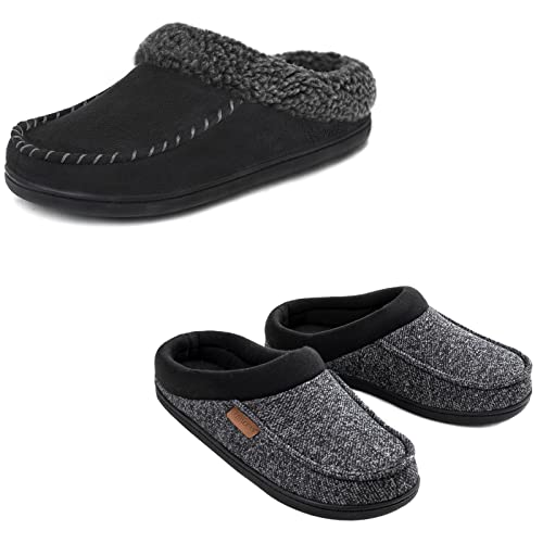 Image of ULTRAIDEAS Set of Two Pairs Mens Slippers(Black, Large, 11-12)