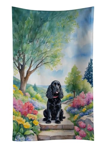 Caroline's Treasures Cocker Spaniel Spring Path Kitchen Towel Dish Cloths Guest Hand Towel Decorative Bathroom Towel for Face,Tea, Dishcloth, Kitchen and Bath