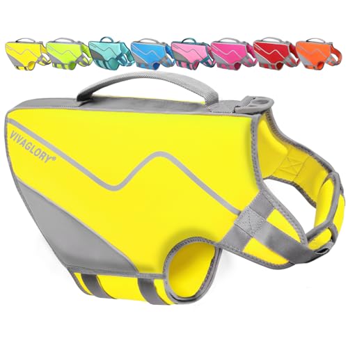 VIVAGLORY Neoprene Dog Life Vest, Dog Life Jacket for Swimming & Boating, Buoyancy & Comfort for Puppy Doggy, Swimming Vest with Handle, M, Alpha Yellow