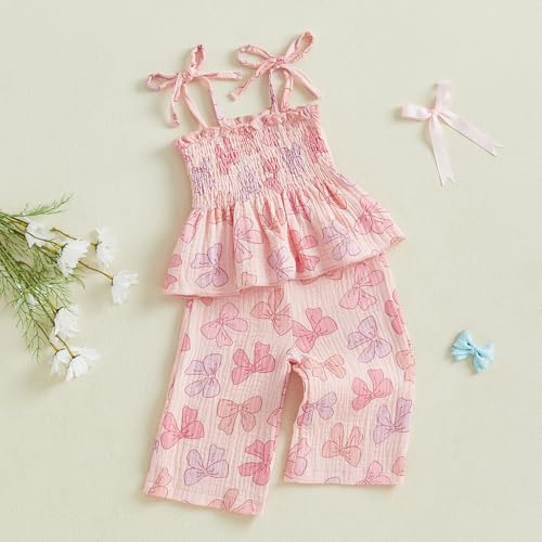 Image of Thorn Tree Toddler Girl Clothes Plaid Printed Sleeveless Pleated Camisole Linen Pants Set Baby Summer Outfits
