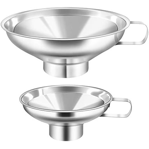 Wide Funnel, SHOWFULL Stainless Steel Large Funnels with Removable Strainer and Brush, Funnel Kitchen Set of 2 (5.9''+4.3''), Spout Set, Funnell for Liquid, Oil, Jam and Dry Ingredients Cover