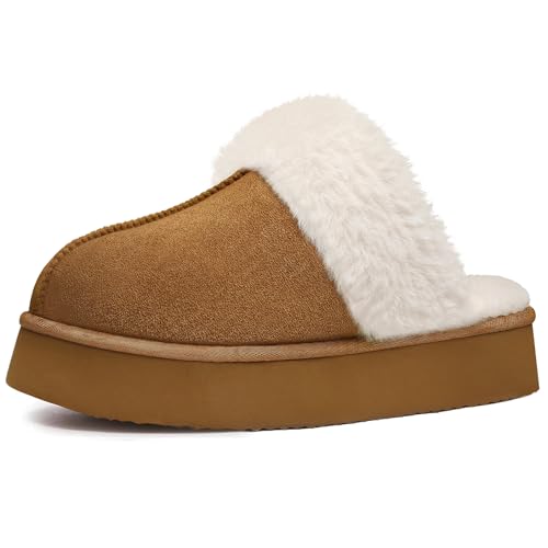 Litfun Womens Fuzzy Platform Slippers Fluffy Memory Foam Winter House Shoes for Indoor and Outdoor