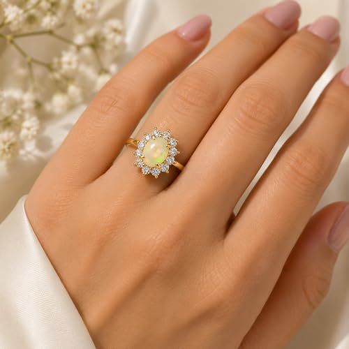 Image of Princess Diana Inspired Halo Birthstone Ring for Women Girls | Pure 925 Sterling Silver with AAA+ Natural Gemstone | 18K Gold-Plated | Best Gift for Birthday, Anniversary, or Valentine�s Day