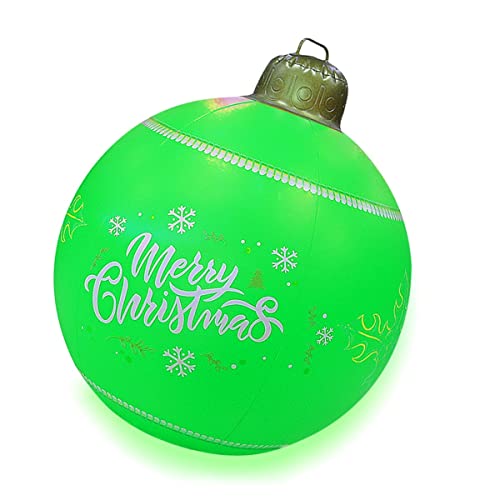 MEHMM 61 cm großer beleuchteter riesiger Weihnachtsball, PVC, aufblasbar, dekoriert, Luftpumpe, Ornamente, Außendekorationen, mit LED-Licht und Fernbedienung für Hof, Rasen, Veranda und Pool (Grün) Cover
