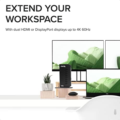 Plugable USB 3.0 and USB-C Dual 4K Display Docking Station with DisplayPort and HDMI for Windows and Mac (Dual 4K DisplayPort & HDMI, Gigabit Ethernet, Audio, 6 USB Ports) Vertical
