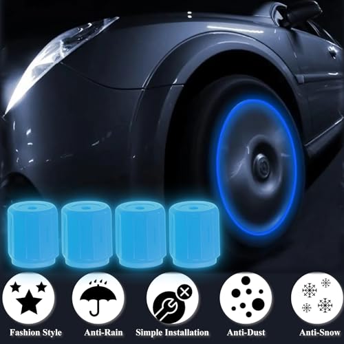 MEAJOO 8PCS Fluorescent Tire Valve Stem Caps - Glow in The Dark Tire Valve Caps, Luminous Car Tire Air Cap Universal Fit for Cars, Trucks, Motorcycles, Bikes & Bicycles (Blue)