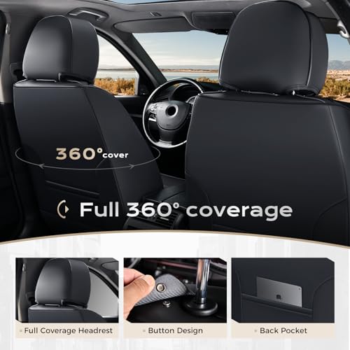 Image of Coverado Car Seat Covers, Front Covers for Cars, Car Seat Cover Front Seats, Automotive Seat Cover, Waterproof, Leather Car Seat Cushion, Universal Interior Covers Seat Protectors for Most Cars Black