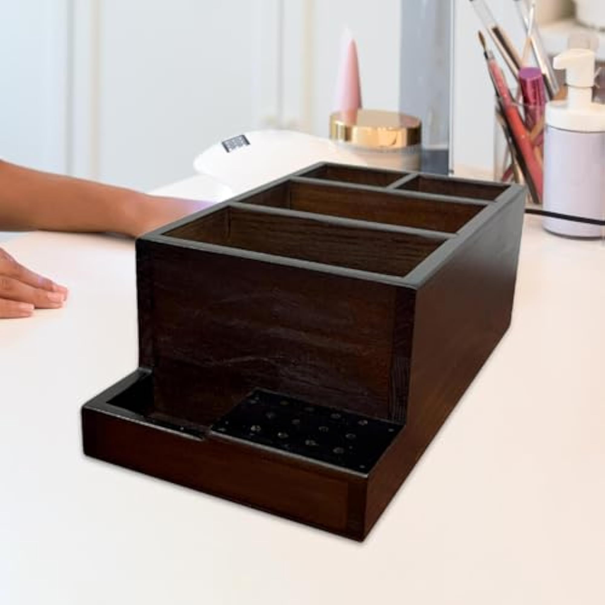 Nail Drill Holder Box Wooden Storage for Desktop
