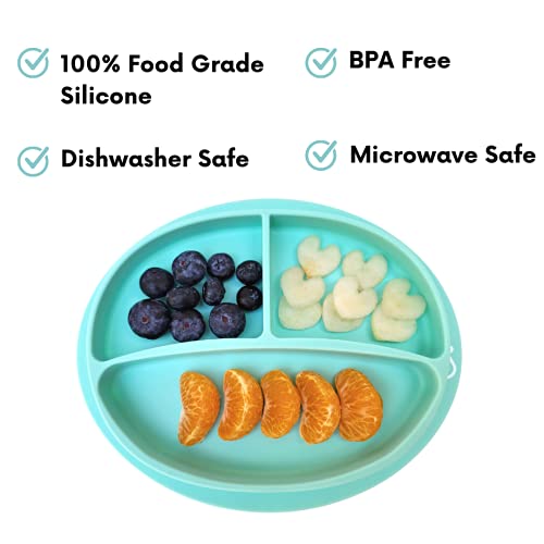 Mini Yummi 4 Piece 100% Silicone Suction Non-Slip Baby Feeding Set Includes Divided Plate + Bowl + Silicone Cup And Spoon For Infants & Toddler Dishwasher-Safe, Microwave-Safe, Freezer-Safe, Bpa Free #TOP28