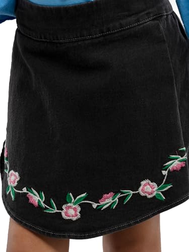Image of Under Fourteen Girls Skot with Embroidery On Front Skirt | Skirt for Girls | Woven | 8-9 Yrs(Black)