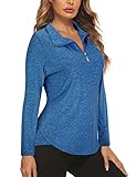 Koscacy Women's Bowling Shirt, V-Neck Sports Zipper Top for Tennis, Golf, Running - Dark Blue Medium