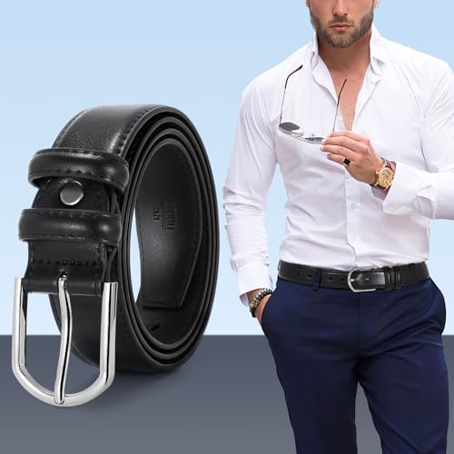 Men's Leather Belt for Jeans, Work, Business & Casual - Black, One Size, 1.3" Width, Alloy Buckle2