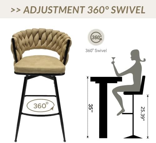 Miniatura 4 de Technical - Juego de 2 taburetes de bar tejidos de cuero, taburetes de bar con patas negras, sillas de isla de cocina no ajustables, taburetes de