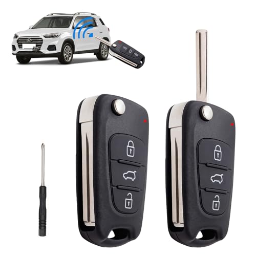 2 Pièces Coque de Clé 3 Bouton pour Hyundai ix35 ix20 i30 i20 i10 Boîtier Clé Voiture avec Embryon Clé et Tournevis TéLéCommande pour Kia Sportage Soul...