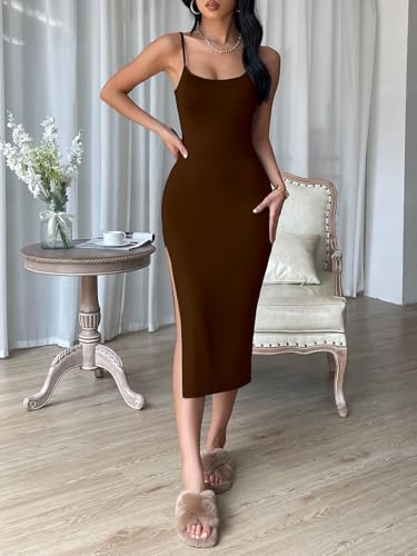 Image of Aahwan Black Solid Bodycon Midi Side Split Thigh Dress for Women's & Girl's