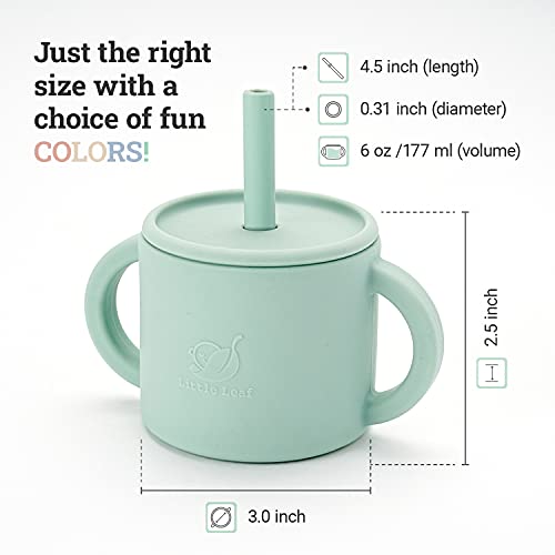 Little Leaf 2-In-1 Silicone Baby Cup - 6 Oz Straw Sippy Cup For Baby - Grippy Handles & Removable Lids To Transition Sippy Cups To Regular Cups For Toddlers 12+ Months - Includes Cleaning Brush - Blue #TOP6