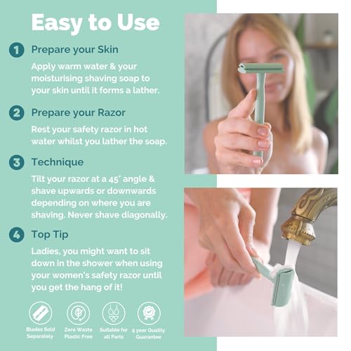 Jungle Culture Safety Razor for Women & Men in Green • Reusable Metal Razor • No Blades Included - Fits All Double Edge Blades • Eco Friendly • Shaving Guide included • for Body & Face - Image 3