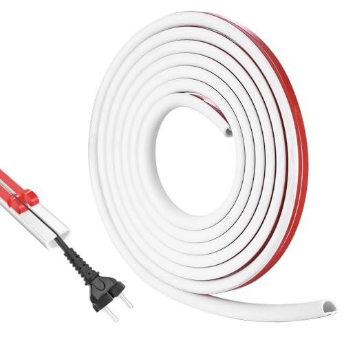 Mini Canalina Passacavi Autoadesiva,3Metri Canaline per Cavi,Copertura Flessibile per Pareti e Soffitti,Protezione Cavi per Pavimento,Mezza Rotonda,Canalina Bianca Proteggere i Cavi (D15)