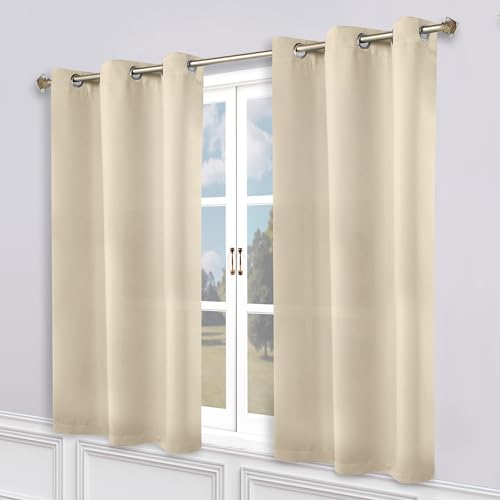 Superior Blackout Curtains, Room Darkening, Bedroom, Drapes, Kitchen, Living Room Window Accents, Sun Blocking, Thermal, 2 Pack, 8 Grommets, Solid Blackout Curtains, Set of 2, 52" x 72", Ivory