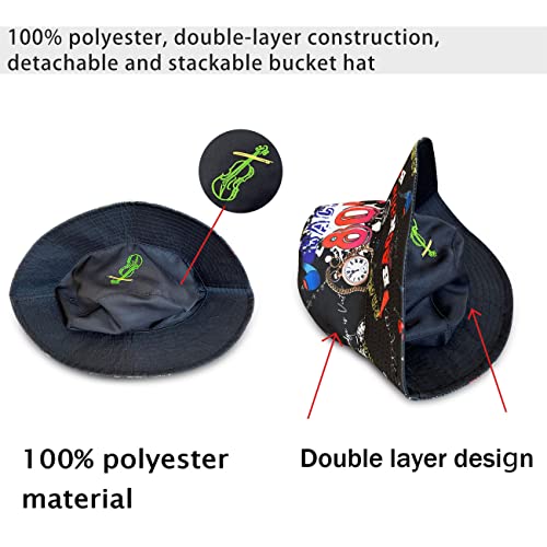 80S/90S Bucket Hat For Men Women, 80S 90S Outfit Accessories, Packable Reversible Sun Hat, 100% Polyester Material (80S Violin) #TOP1