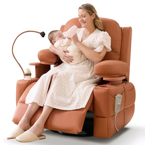 Image of MAMAZING Lullapod Pro Oversized Rocking Chair Nursery with Adjustable Armrests, Electric Glider Nursing Chair for Breastfeeding, Power Swivel Recliner Chairs, Oeko-TEX & FSC Certified(Honey Brown)