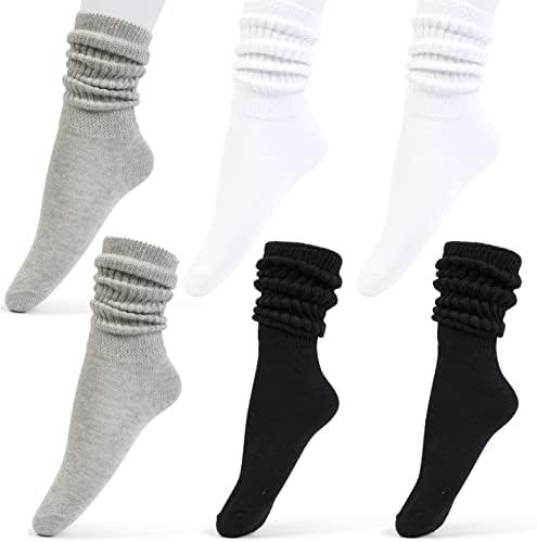HOT FEET Girls Slouch Socks - 6 PK Tall Stacked Slouchy Socks, Warm Cotton Blend Long Calf Socks for Kids