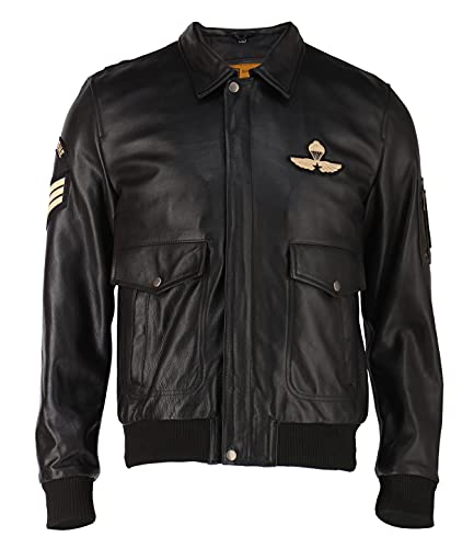 Men's Leather Flight Bomber Jacket Air Force A2 Aviator Pilot Black Jacket