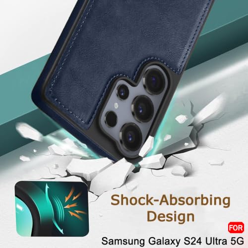Image of TheGiftKart Genuine Leather Finish Back Cover Case for Samsung Galaxy S24 Ultra 5G | Shockproof Design | Raised Edges for Camera & Screen Protection | Stunning Minimalist Design Back Cover (Blue)