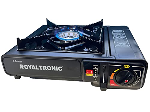 Foto von Gaskocher + 8 Kartuschen Butangas Royaltronic Camping Outdoor Auto Piezo-Zündung Gas Campinggaskocher Set Campingkocher mit Koffer