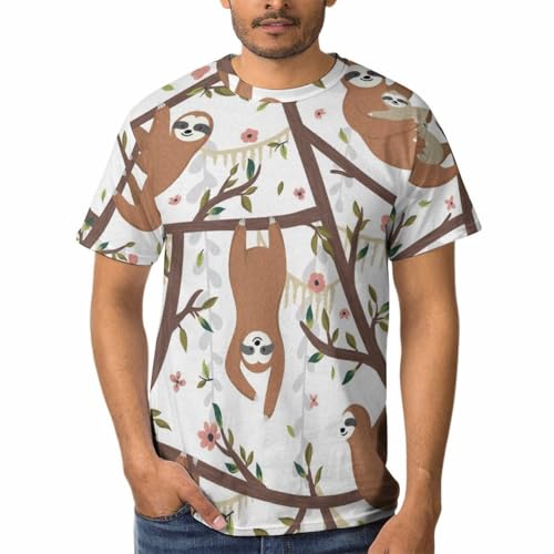 T-Shirt Paresseux Brun Homme à Col Rond en Coton pour un Style Décontracté au Quotidien