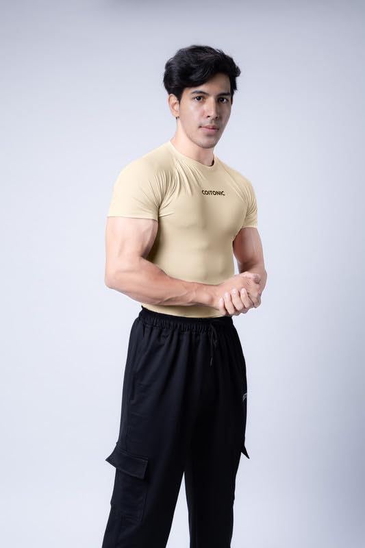 Image of COITONIC Men Compression Half Sleeves Round Neck T-Shirt for Gym and Sports Wear