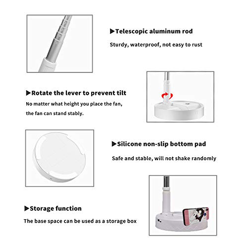 Portable Desk and Table Telescopic Fan,Height Adjustable Folding Pedestal Stand Floor Fan USB Rechargeable Air Circulator Mute Fan With 4 Speed Settings For Office,Home,Outdoor,Camping(White) - Thumbnail 3