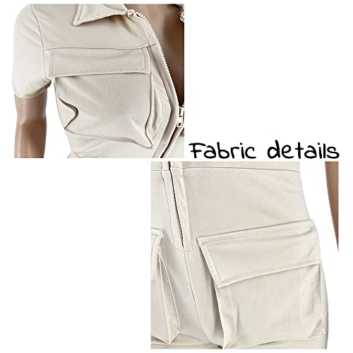 Nshypoi Zip Up Jumpsuits For Women Summer Lapel Collar Short Sleeve Skinny Mini Shorts Romper Party Khaki M #TOP5