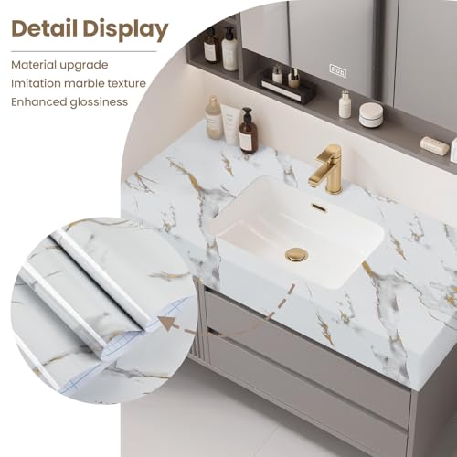 image for practicalWs Glossy Marble Wallpaper Peel and Stick White/Gold Granite 