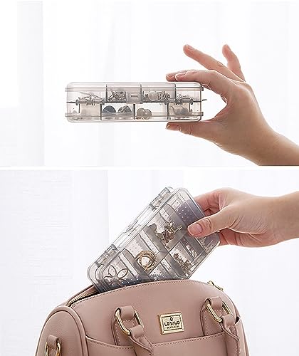 wolpin 1 Pc Jewellery Case Organizer with 10 Adjustable Grid Dividers | Double-Sided Transparent Storage Box for Makeup & Home Accessories (Plastic White)