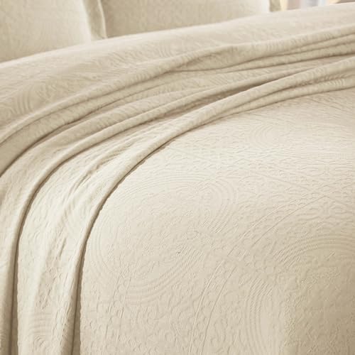 Superior Fleur De Lis Cotton 3 Piece Bedspread Set, Home Bed Decor, Decorative Textured Bed Spread, 2 Pillow Shams, Airy Blanket, Matelasse Coverlet Bedding, Boho Medallion, Queen, Ivory by SUPERIOR - Image 9