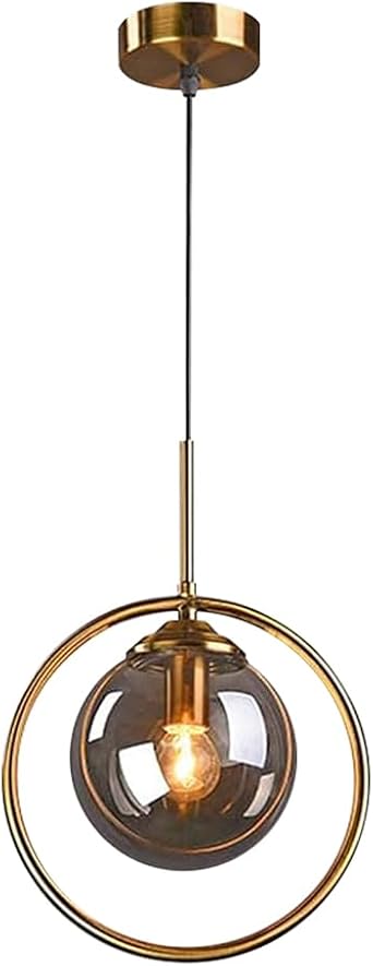 Industrial Vintage Pendant Lamp, Metal Ring with Glass Globe Lamp Shade Chandelier, E14 Base Kitchen Island Decoration Hanging Light, Living Room Restaurant Bedroom Ceiling Lighting Fixture