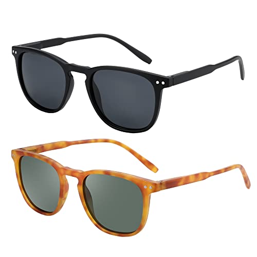 Image of ZENOTTIC 2 Pack Polarised Sunglasses Womens Mens Retro Vintage Round and Square Sun Glasses with UV400 Protection Unisex