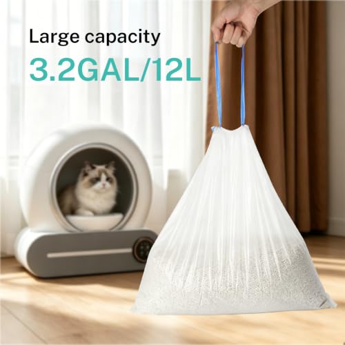 Image of Waste Bags for Self-Cleaning Cat Litter Box | Replacement Extra Large Cat Litter Box Liners, 4 Rolls Drawstring Trash Bags for Robot,(80 Count )20 x 18 Inches
