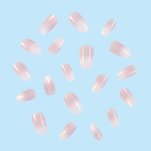 Miniatura 2 de Uñas postizas a presión con degradado blanco y rosa, uñas postizas cuadradas medianas, uñas postizas blancas con diseño degradado, uñas acrílicas