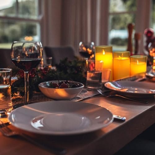 Image of coku Set of 3 Flameless LED Pillar Candles with Remote, Realistic Flickering Moving Flame, Battery Operated, Smokeless Safe Decorative Candles Gift for Home, Wedding, Diwali, Christmas
