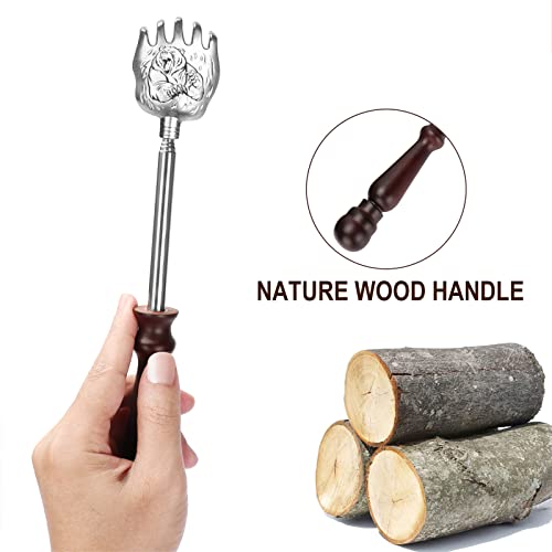 Bear Claw Back Scratcher With Wooden Handle - Portable Metal Stainless Steel Telescoping Massage Tool - Gift/Stocking Stuffers For Men Women #TOP1